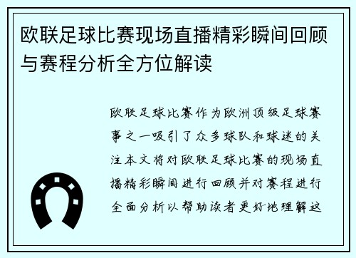 欧联足球比赛现场直播精彩瞬间回顾与赛程分析全方位解读